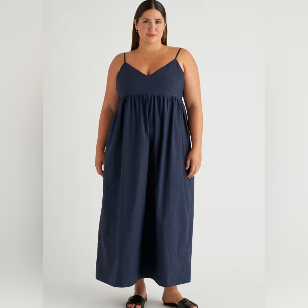 Quince Navy Sleeveless Maxi Dress 100% Organic Cotton Size Large NWT